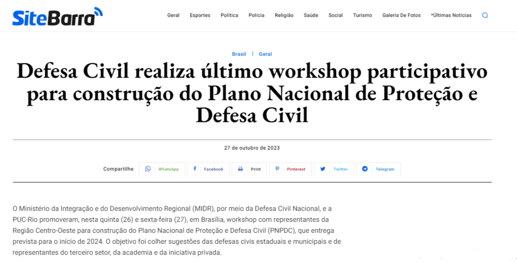 Defesa Civil realiza último workshop participativo para construção do Plano Nacional de Proteção e Defesa Civil