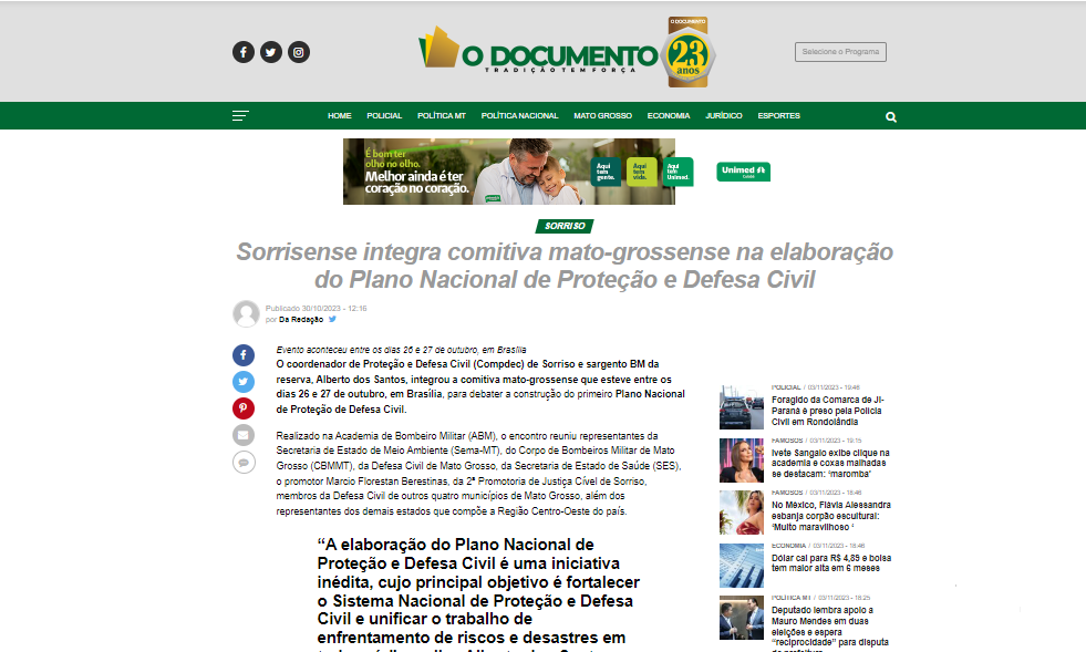 Sorrisense integra comitiva mato-grossense na elaboração do Plano Nacional de Proteção e Defesa Civil