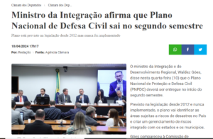 Ministro da Integração afirma que Plano Nacional de Defesa Civil sai no segundo semestre