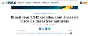 Brasil tem 1.942 cidades com áreas de risco de desastres naturais